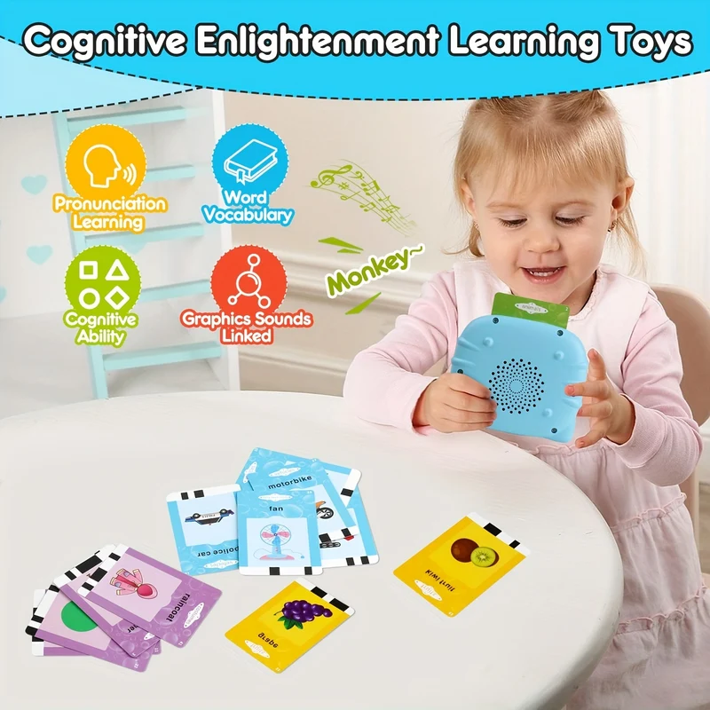 Schede Flash Blu Per Bambini Giocattoli Di Apprendimento Per 2 3 4 5 6 Anni, Macchina Da Lettura Con 112 Schede Flash, 224 Parole, Giocattoli Elettronici Per L'apprendimento Prescolare E Regalo Di Compleanno Per Bambini Dai 2 Ai 6 Anni