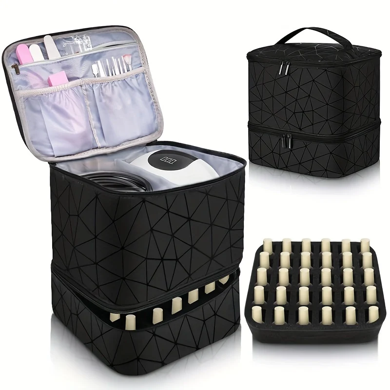 Organizzatore di smalti per unghie, custodia per strumenti per unghie a doppio strato e asciugatrice per unghie, custodia per il trasporto di smalti per unghie con divisori, borsa per la conservazione di oli essenziali regalo di Natale