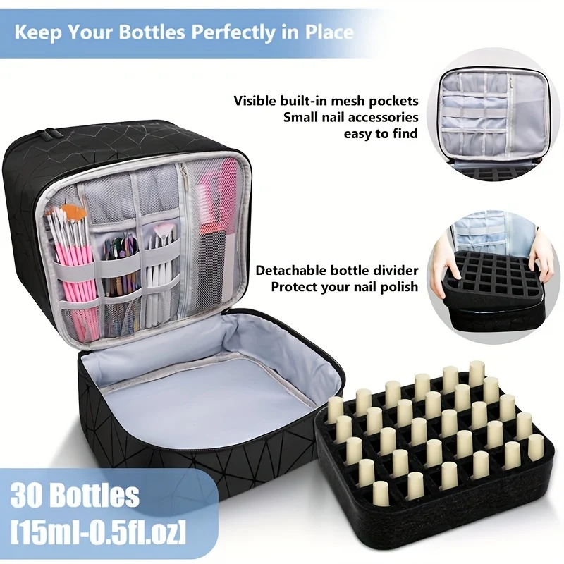 Organizzatore di smalti per unghie, custodia per strumenti per unghie a doppio strato e asciugatrice per unghie, custodia per il trasporto di smalti per unghie con divisori, borsa per la conservazione di oli essenziali regalo di Natale