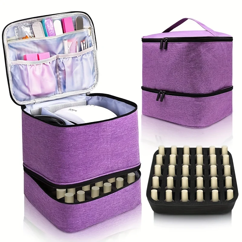 Organizzatore di smalti per unghie, custodia per strumenti per unghie a doppio strato e asciugatrice per unghie, custodia per il trasporto di smalti per unghie con divisori, borsa per la conservazione di oli essenziali regalo di Natale