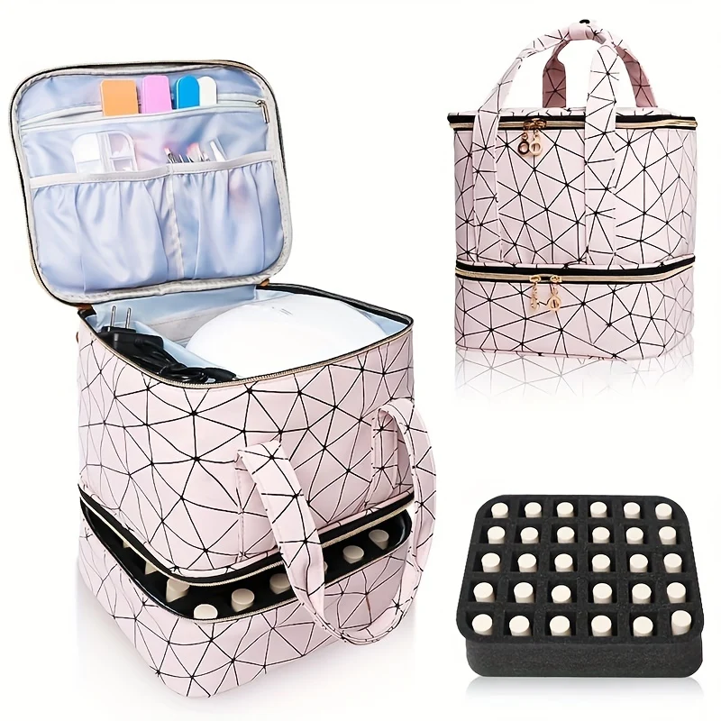 Organizzatore di smalti per unghie, custodia per strumenti per unghie a doppio strato e asciugatrice per unghie, custodia per il trasporto di smalti per unghie con divisori, borsa per la conservazione di oli essenziali regalo di Natale