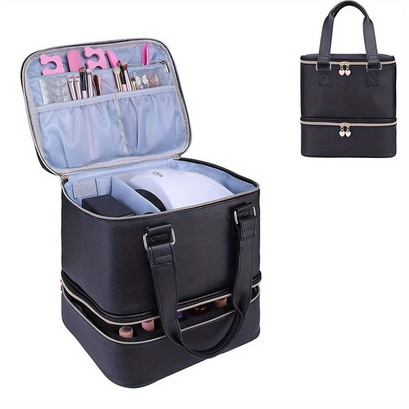 Organizzatore di smalti per unghie, custodia per strumenti per unghie a doppio strato e asciugatrice per unghie, custodia per il trasporto di smalti per unghie con divisori, borsa per la conservazione di oli essenziali regalo di Natale