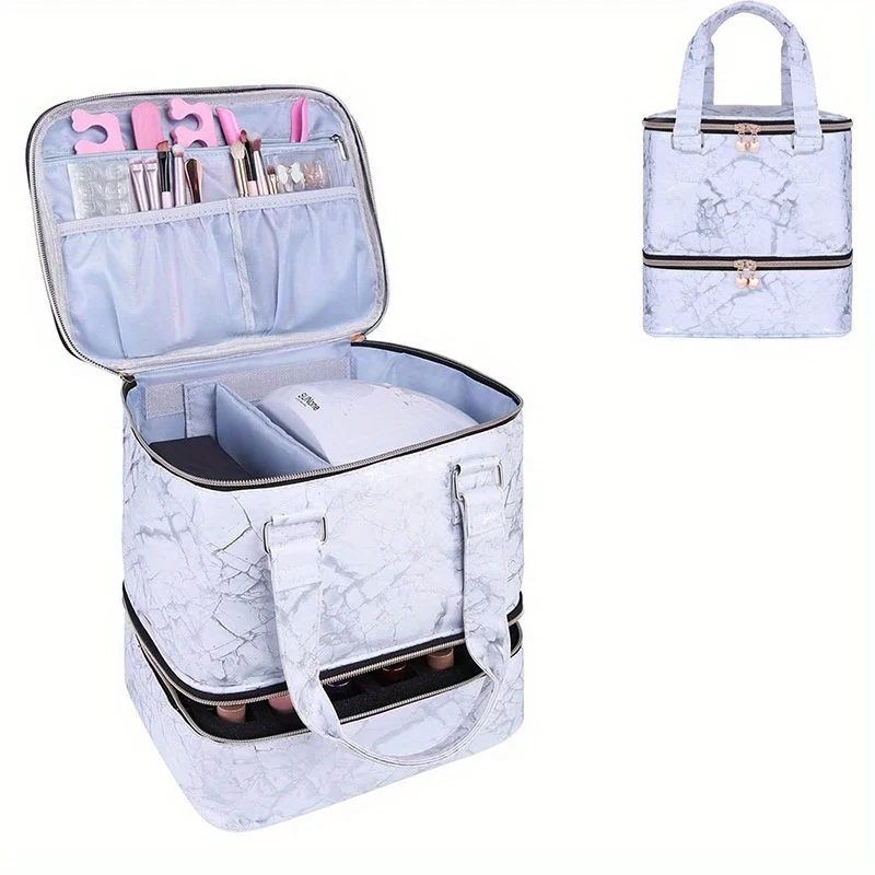 Organizzatore di smalti per unghie, custodia per strumenti per unghie a doppio strato e asciugatrice per unghie, custodia per il trasporto di smalti per unghie con divisori, borsa per la conservazione di oli essenziali regalo di Natale