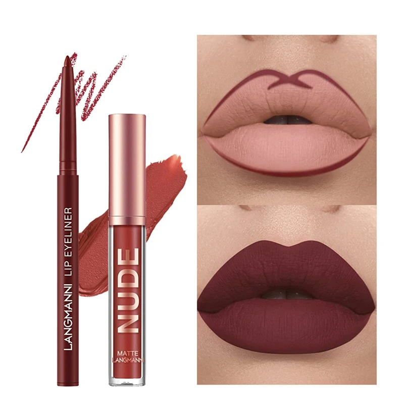 12 Set di rossetti liquidi opachi + matita per labbra, gloss labbra nude in velluto
