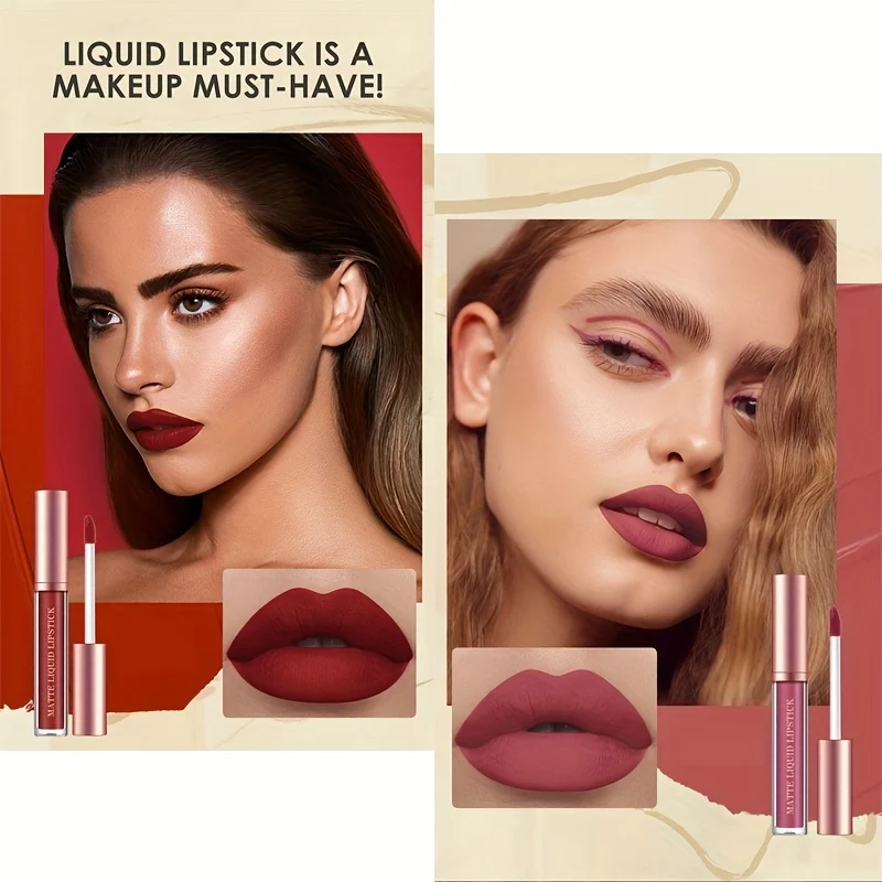 12 Set di rossetti liquidi opachi + matita per labbra, gloss labbra nude in velluto
