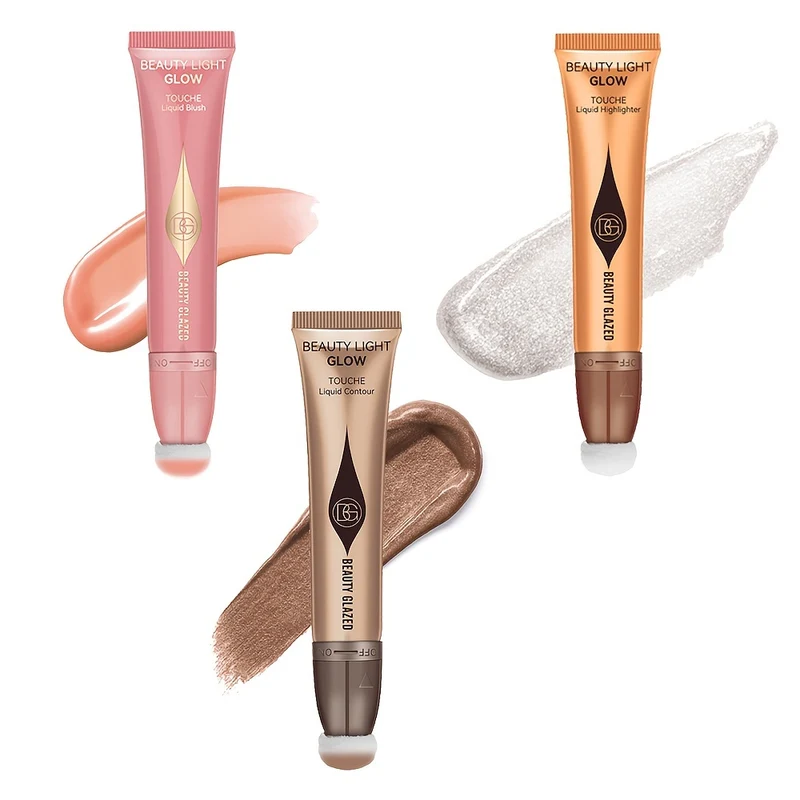Set Trucco 3 Pezzi, Liquido Fard, Liquido Evidenziatore, Liquido Contorno, Cipria Per Dita, Set Trucco Per Principianti