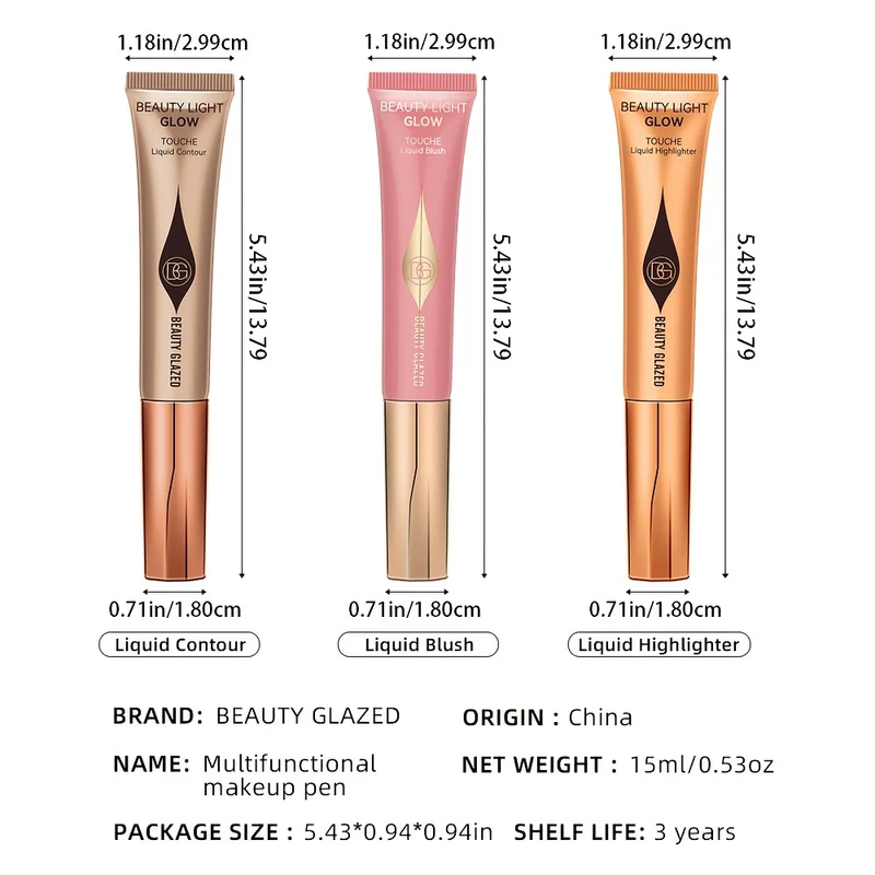 Set Trucco 3 Pezzi, Liquido Fard, Liquido Evidenziatore, Liquido Contorno, Cipria Per Dita, Set Trucco Per Principianti