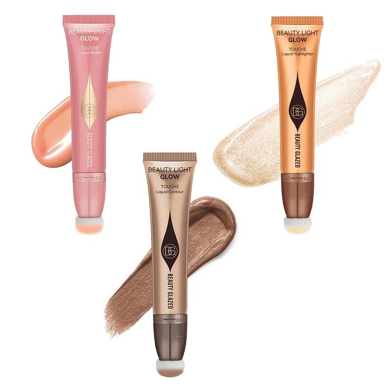 Set Trucco 3 Pezzi, Liquido Fard, Liquido Evidenziatore, Liquido Contorno, Cipria Per Dita, Set Trucco Per Principianti