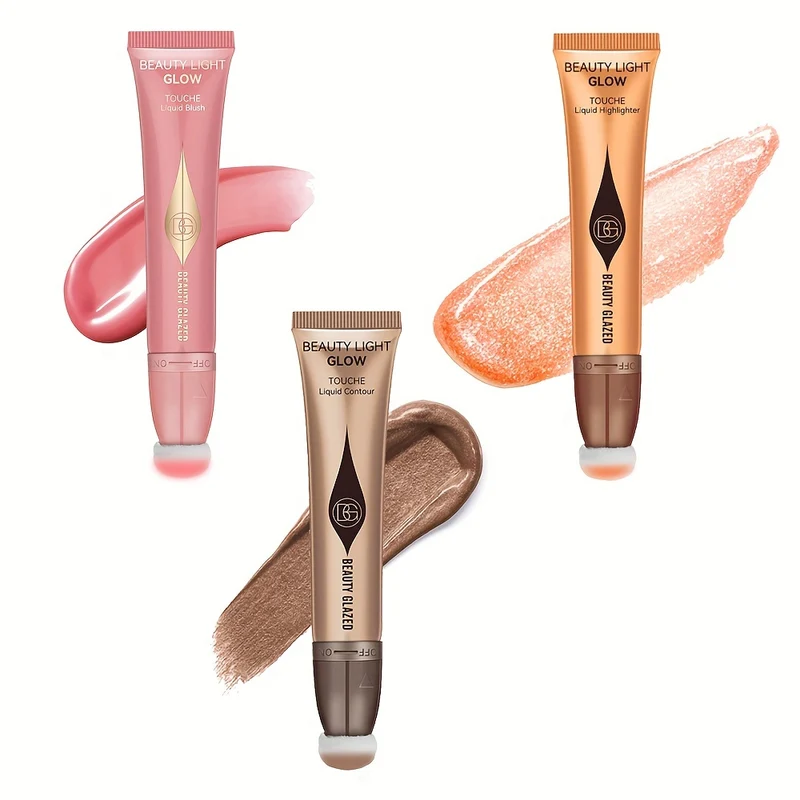 Set Trucco 3 Pezzi, Liquido Fard, Liquido Evidenziatore, Liquido Contorno, Cipria Per Dita, Set Trucco Per Principianti