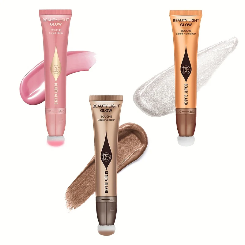 Set Trucco 3 Pezzi, Liquido Fard, Liquido Evidenziatore, Liquido Contorno, Cipria Per Dita, Set Trucco Per Principianti
