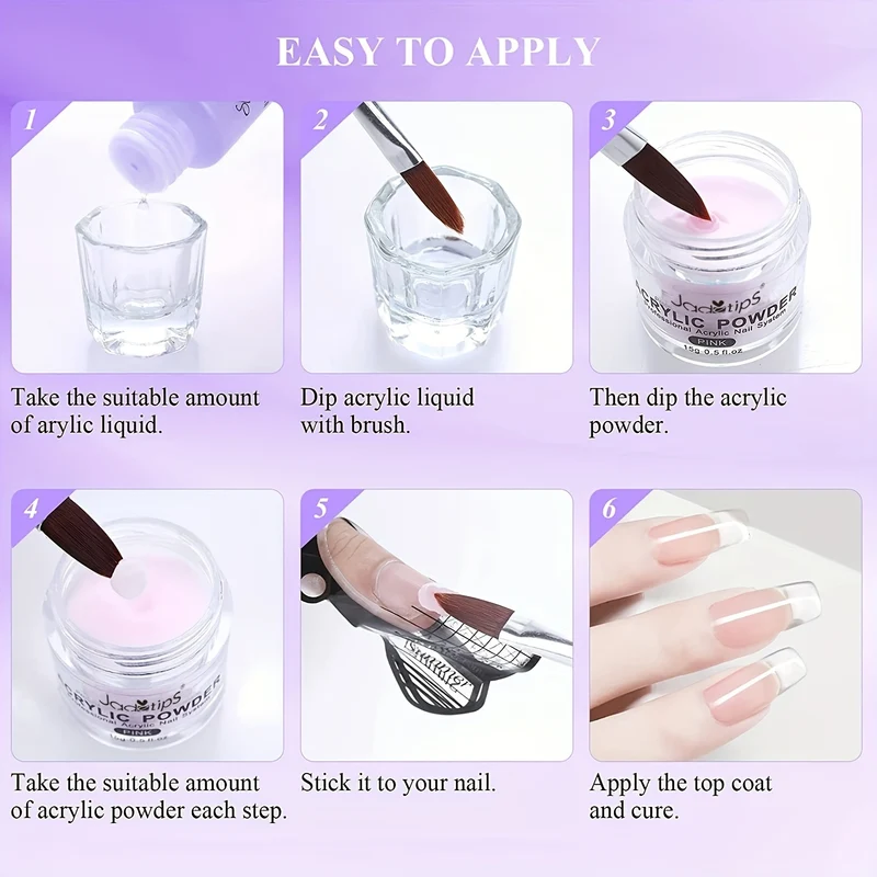 Kit acrilico per unghie, set polvere e liquido acrilico, set monomero liquido per unghie con pennello, kit polvere per unghie trasparente, bianco e rosa, set principiante per ricostruzione unghie in acrilico