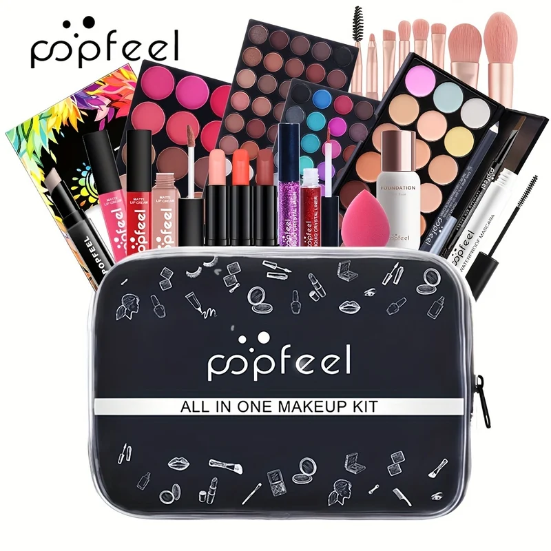 POPFEEL Kit Trucco Set Regalo Completo Per Donne, Include Set Di Pennelli Per Trucco, Palette Di Ombretti, Set Di Lucidalabbra, Rossetto, Blush, Fondotinta, Correttore, Mascara, Matita Per Sopracciglia