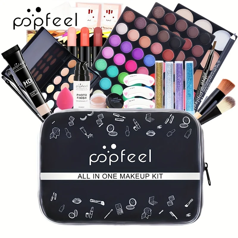 POPFEEL Kit Trucco Set Regalo Completo Per Donne, Include Set Di Pennelli Per Trucco, Palette Di Ombretti, Set Di Lucidalabbra, Rossetto, Blush, Fondotinta, Correttore, Mascara, Matita Per Sopracciglia