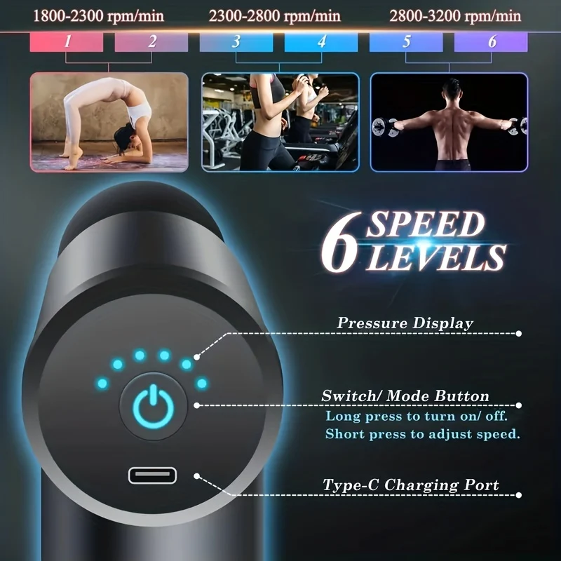 Mini Massage Gun Allevia Il Dolore Istantaneamente, 10.16 Cmterchangeable Massage Heads - Ottieni Un Immediato Sollievo Muscolare
