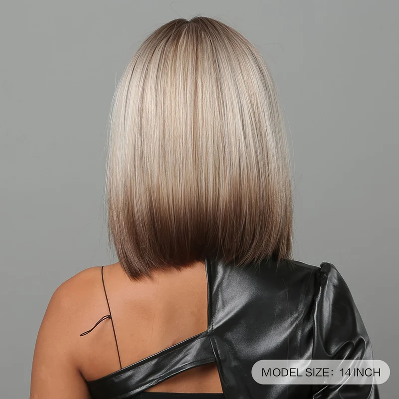 Parrucche per capelli lisci corti da 35,56 cm con frangia Parrucche di ricambio per capelli in fibra sintetica per ragazze da donna