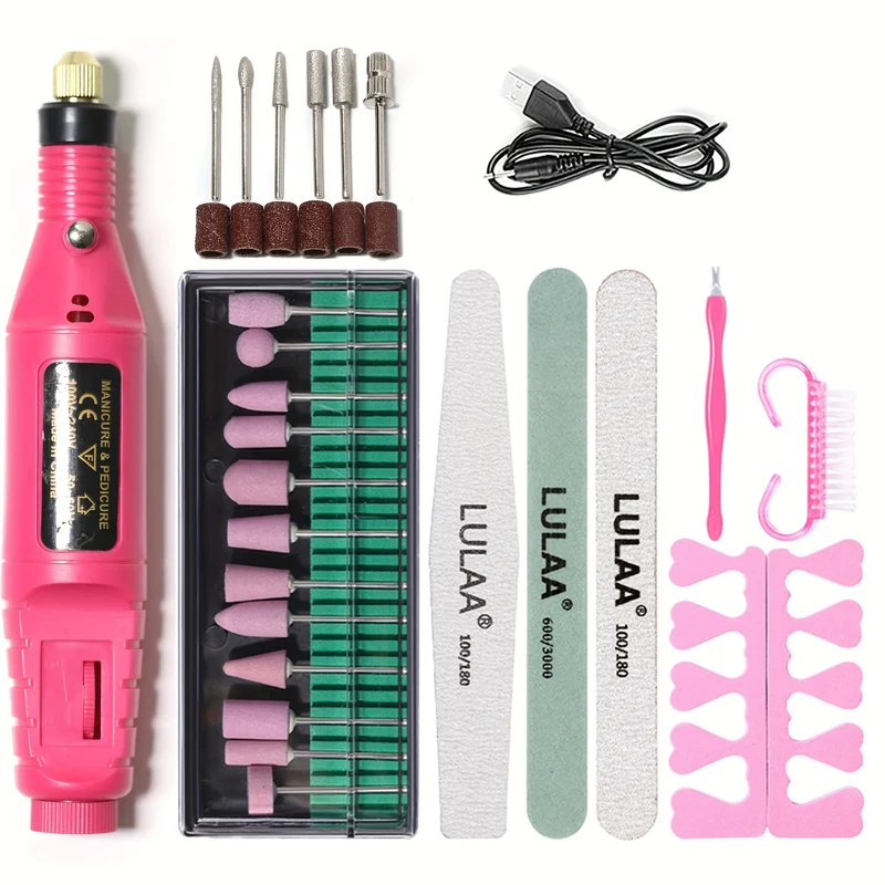Trapano professionale per unghie acriliche, trapano per unghie elettrico USB, kit di limatura per unghie elettrico per unghie in gel e salone domestico, strumenti di lucidatura per manicure e pedicure