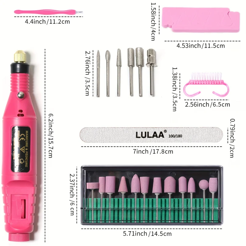 Trapano professionale per unghie acriliche, trapano per unghie elettrico USB, kit di limatura per unghie elettrico per unghie in gel e salone domestico, strumenti di lucidatura per manicure e pedicure