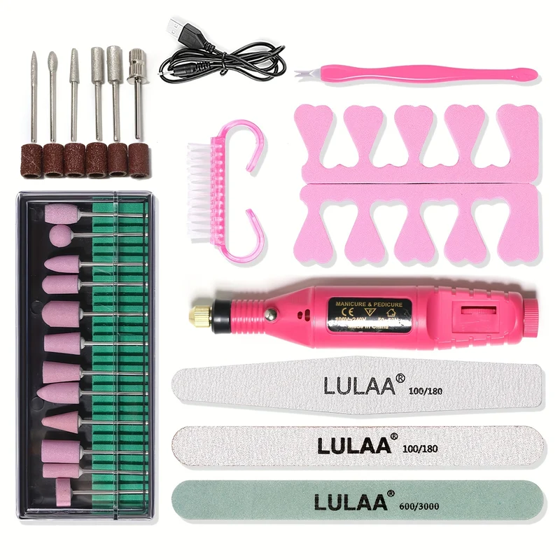 Trapano professionale per unghie acriliche, trapano per unghie elettrico USB, kit di limatura per unghie elettrico per unghie in gel e salone domestico, strumenti di lucidatura per manicure e pedicure