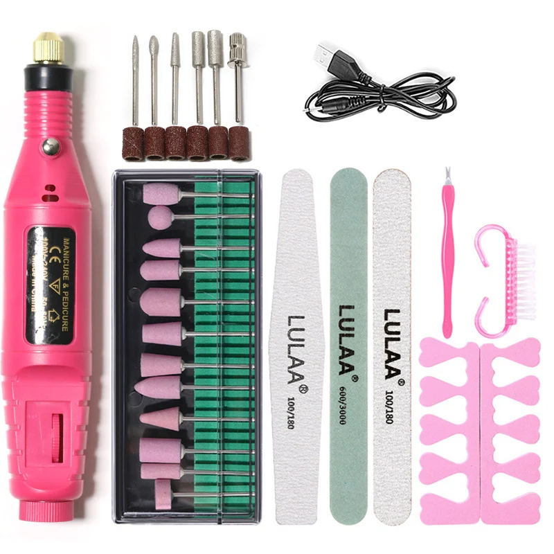 Trapano professionale per unghie acriliche, trapano per unghie elettrico USB, kit di limatura per unghie elettrico per unghie in gel e salone domestico, strumenti di lucidatura per manicure e pedicure