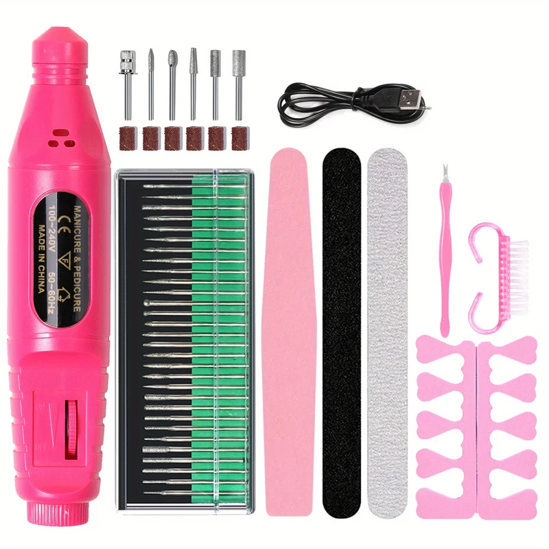 Trapano professionale per unghie acriliche, trapano per unghie elettrico USB, kit di limatura per unghie elettrico per unghie in gel e salone domestico, strumenti di lucidatura per manicure e pedicure