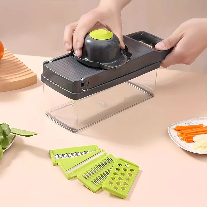 14 pz./set, di tritacarne per verdure, affettatrice multifunzione per frutta, grattugia manuale per alimenti, affettatrice per verdure, taglierina con contenitore, tritacarne per cipolle, tritatutto per patate domestiche, roba da cucina, gadget da cucina