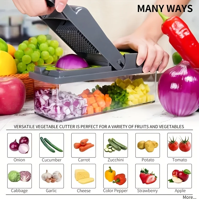 14 pz./set, di tritacarne per verdure, affettatrice multifunzione per frutta, grattugia manuale per alimenti, affettatrice per verdure, taglierina con contenitore, tritacarne per cipolle, tritatutto per patate domestiche, roba da cucina, gadget da cucina