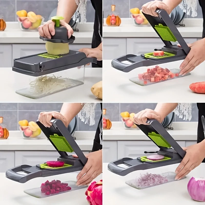 14 pz./set, di tritacarne per verdure, affettatrice multifunzione per frutta, grattugia manuale per alimenti, affettatrice per verdure, taglierina con contenitore, tritacarne per cipolle, tritatutto per patate domestiche, roba da cucina, gadget da cucina