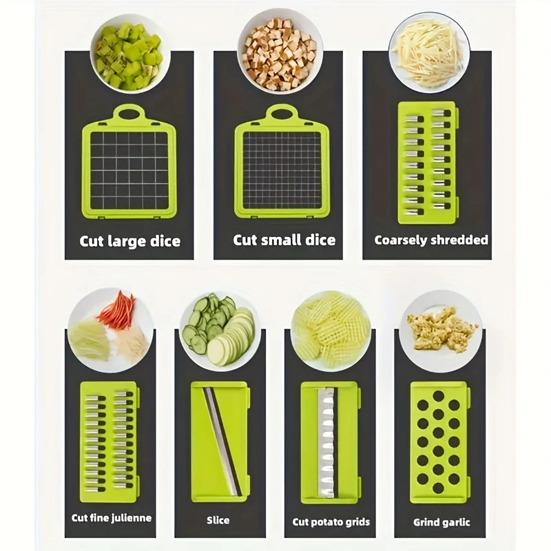 14 pz./set, di tritacarne per verdure, affettatrice multifunzione per frutta, grattugia manuale per alimenti, affettatrice per verdure, taglierina con contenitore, tritacarne per cipolle, tritatutto per patate domestiche, roba da cucina, gadget da cucina
