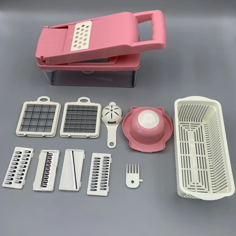 14 pz./set, di tritacarne per verdure, affettatrice multifunzione per frutta, grattugia manuale per alimenti, affettatrice per verdure, taglierina con contenitore, tritacarne per cipolle, tritatutto per patate domestiche, roba da cucina, gadget da cucina
