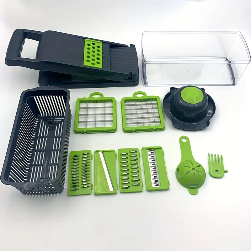 14 pz./set, di tritacarne per verdure, affettatrice multifunzione per frutta, grattugia manuale per alimenti, affettatrice per verdure, taglierina con contenitore, tritacarne per cipolle, tritatutto per patate domestiche, roba da cucina, gadget da cucina