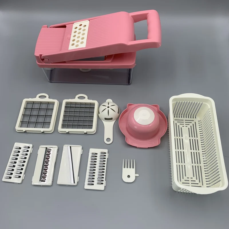 14 pz./set, di tritacarne per verdure, affettatrice multifunzione per frutta, grattugia manuale per alimenti, affettatrice per verdure, taglierina con contenitore, tritacarne per cipolle, tritatutto per patate domestiche, roba da cucina, gadget da cucina