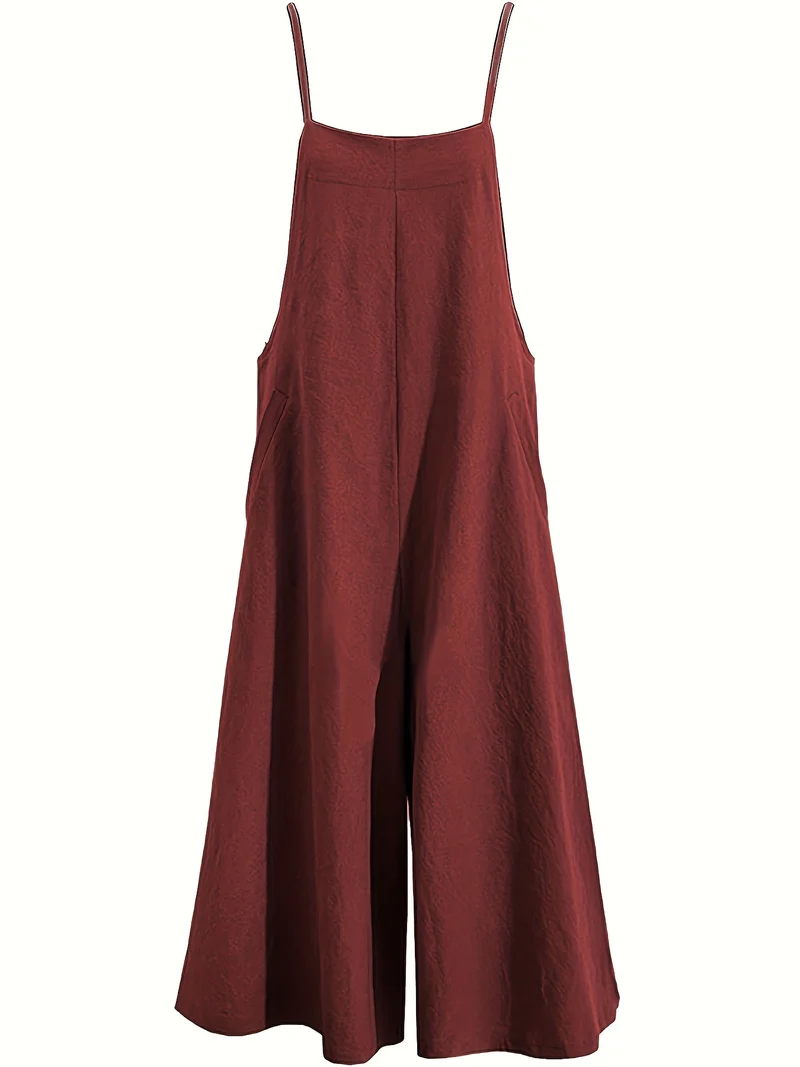Tuta solida a gamba larga con spaghetti, tuta versatile casual senza maniche, abbigliamento da donna