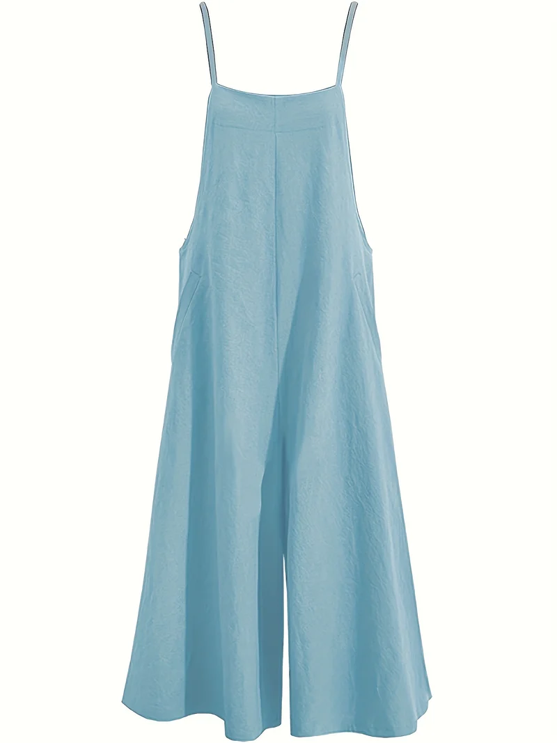 Tuta solida a gamba larga con spaghetti, tuta versatile casual senza maniche, abbigliamento da donna