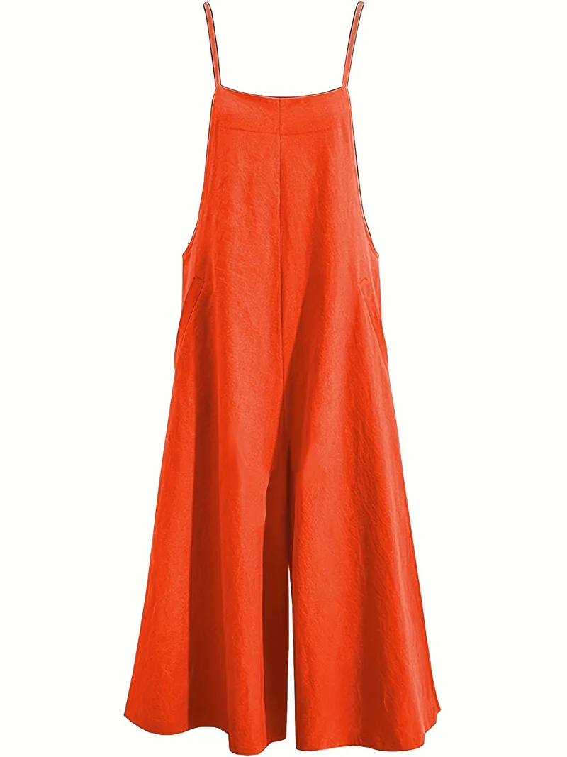 Tuta solida a gamba larga con spaghetti, tuta versatile casual senza maniche, abbigliamento da donna