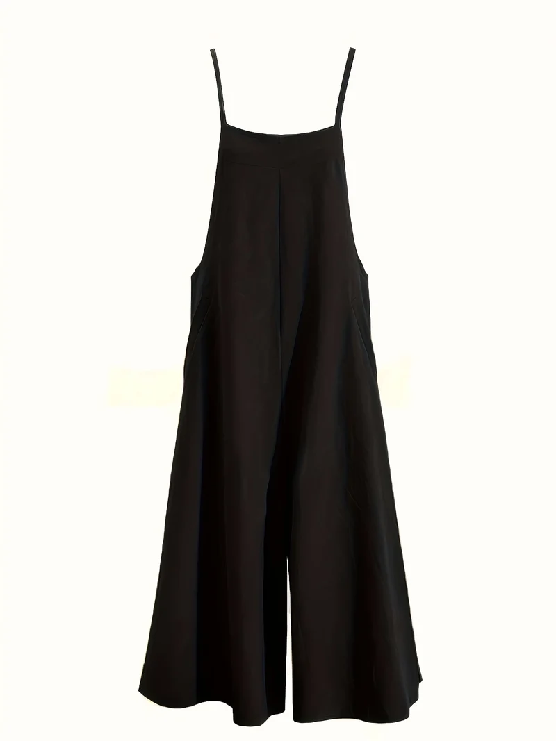 Tuta solida a gamba larga con spaghetti, tuta versatile casual senza maniche, abbigliamento da donna