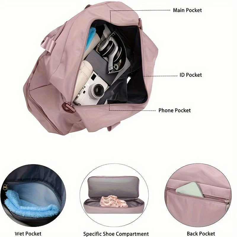 Espandibile Bagaglio Da Viaggio, Borsa Sportiva, Borsa Fitness, Borsa Da Weekend A Spalla Singola Per Donne