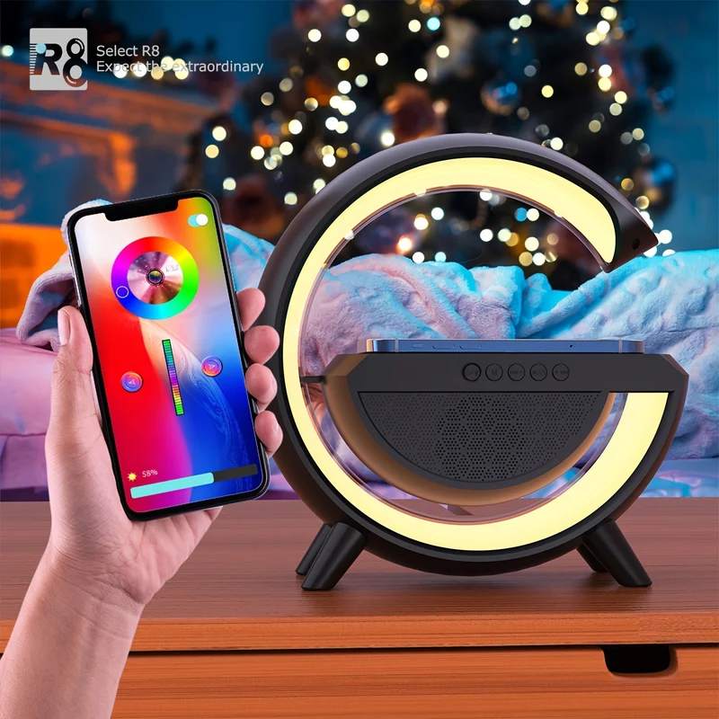 SM2301 Altoparlante Wireless 6 Modalità Di Illuminazione Funzione Di Ricarica Wireless Compatibile Con Il Sistema IOS/Android Bianco E Nero