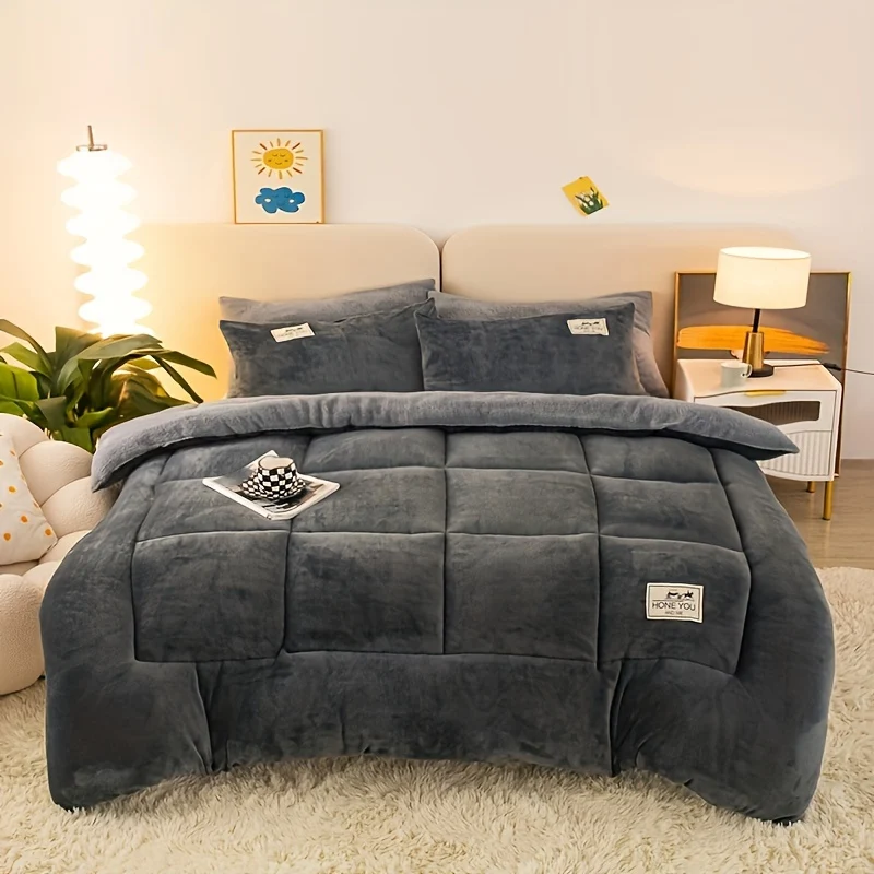 Piumino 1pc, Piumino Caldo A Tre Strati Ispessito Con Superficie Soffice Per L'autunno E L'inverno, Imbottitura Alternativa In Piuma, Si Riscalda All'istante