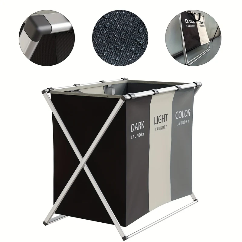 1pc Lavanderia Sorter, 35L Cesto Per La Biancheria, 2/3 Sezioni Cesto Per La Biancheria Pieghevole Con Telaio In Alluminio, 60.96cm × 35.56cm X 58.42cm Cesto Per La Biancheria Impermeabile Portatile Per Bagno Camera Da Letto Casa