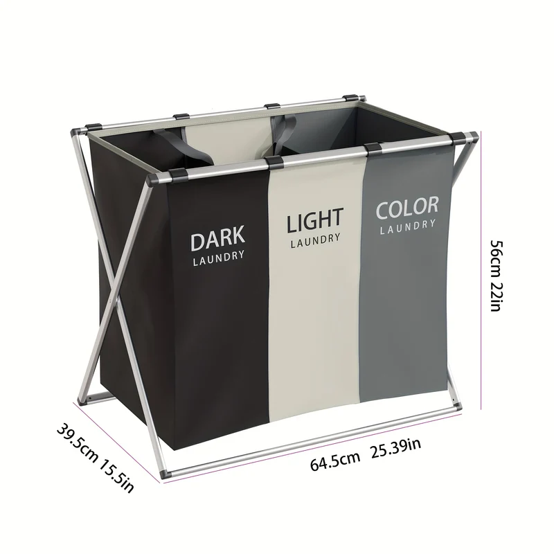 1pc Lavanderia Sorter, 35L Cesto Per La Biancheria, 2/3 Sezioni Cesto Per La Biancheria Pieghevole Con Telaio In Alluminio, 60.96cm × 35.56cm X 58.42cm Cesto Per La Biancheria Impermeabile Portatile Per Bagno Camera Da Letto Casa