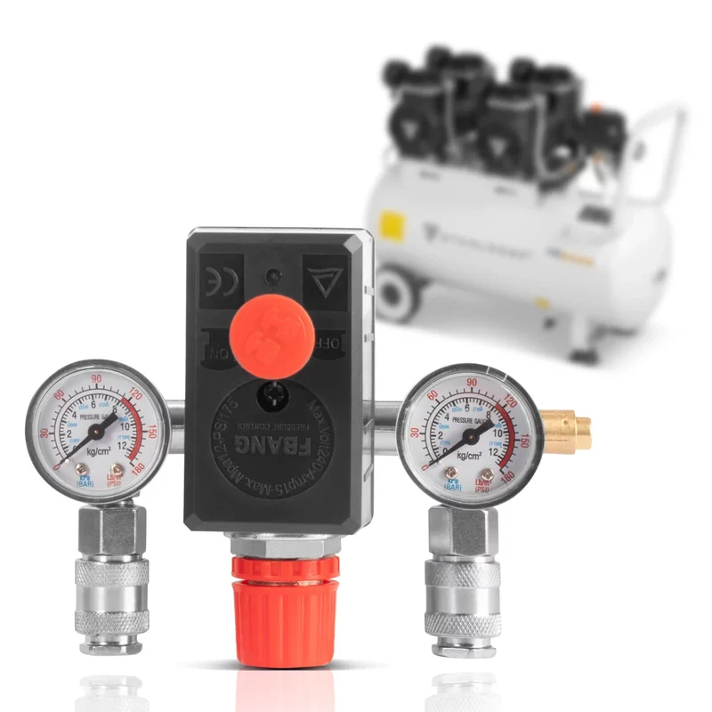 STAHLWERK Druckschalter DE-20 ST 0-10 bar Druckregler | Steuerventil | Kompressor-Schalter mit Manometer und zwei Schnellkupplungen für Druckluft-Kompressoren