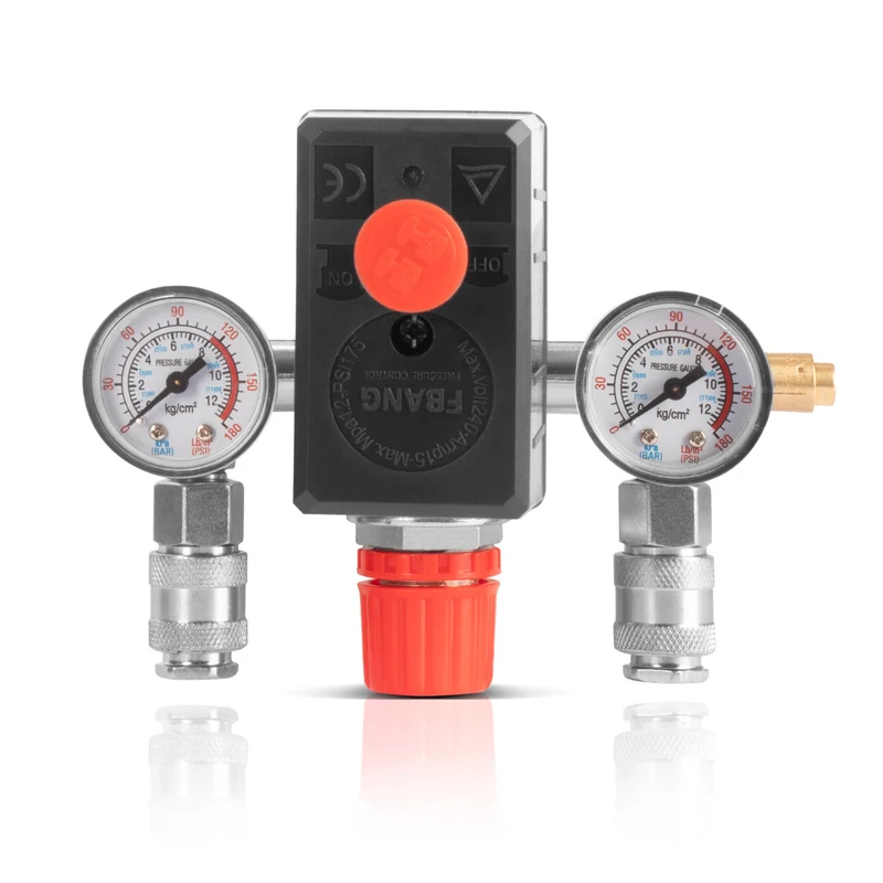 STAHLWERK Druckschalter DE-20 ST 0-10 bar Druckregler | Steuerventil | Kompressor-Schalter mit Manometer und zwei Schnellkupplungen für Druckluft-Kompressoren