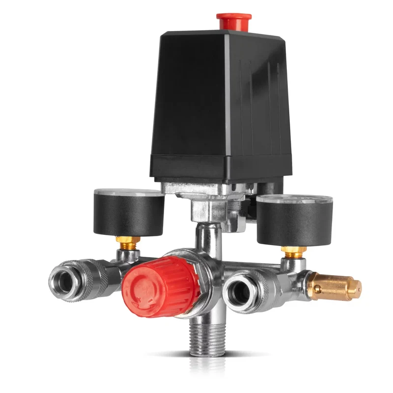 STAHLWERK Druckschalter DE-20 ST 0-10 bar Druckregler | Steuerventil | Kompressor-Schalter mit Manometer und zwei Schnellkupplungen für Druckluft-Kompressoren