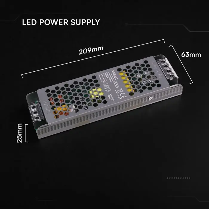 Alimentatore LED V-TAC Slim in Metallo 200W 24V 8.25A – Ultra Piatto IP20