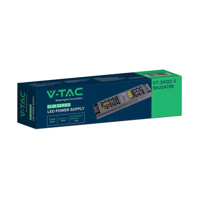 Alimentatore LED V-TAC Slim in Metallo 120W 24V 5A – Ultra Piatto IP20