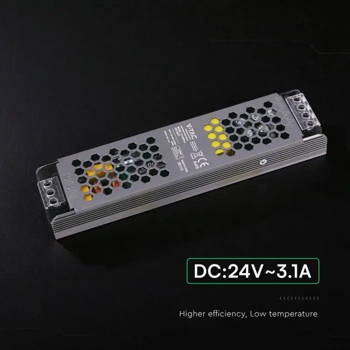Alimentatore LED V-TAC Slim in Metallo 75W 24V 3.1A – Ultra Piatto IP20