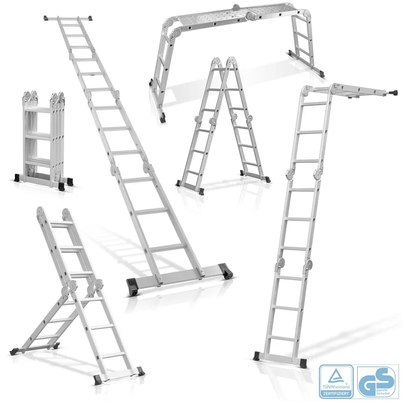 STAHLWERK Mehrzweckleiter ML-356 ST 150 kg Tragkraft, 3 in 1 Leitergerüst / Aluminium Klappleiter / Arbeitsgerüst / Arbeitsplattform / Gerüst mit rutschfesten Sprossen inklusive 7 Jahre Hersteller-Garantie