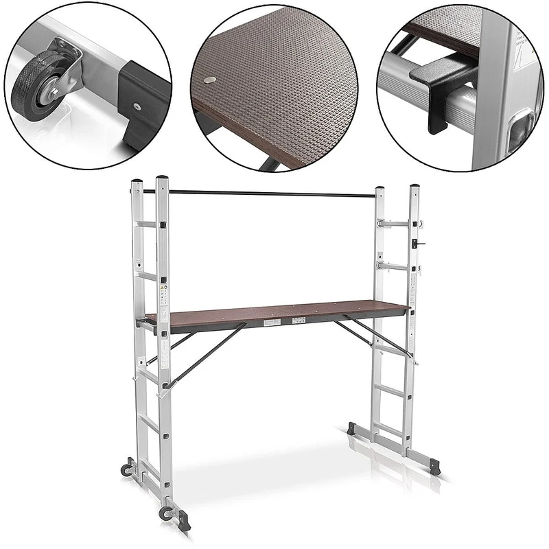 STAHLWERK Leitergerüst LG-270 ST 150 kg Tragkraft, 3 in 1 Mehrzweckleiter / Aluminium Klappleiter / Arbeitsgerüst / Arbeitsplattform / Gerüst mit rutschfesten Sprossen inklusive 7 Jahre Hersteller-Garantie