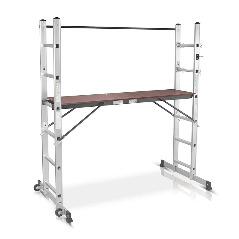 STAHLWERK Leitergerüst LG-270 ST 150 kg Tragkraft, 3 in 1 Mehrzweckleiter / Aluminium Klappleiter / Arbeitsgerüst / Arbeitsplattform / Gerüst mit rutschfesten Sprossen inklusive 7 Jahre Hersteller-Garantie