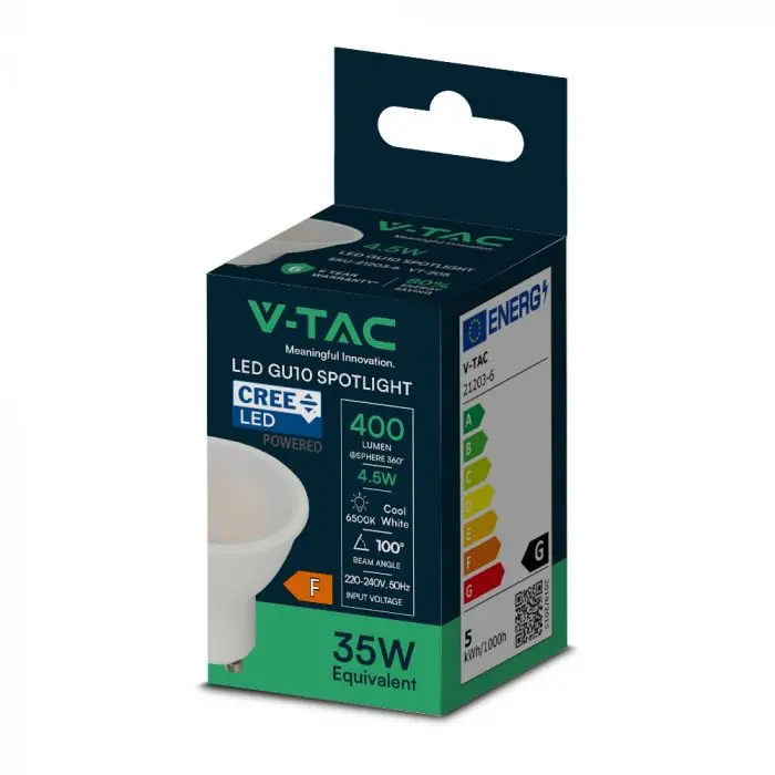 Faretto LED V-TAC PRO GU10 4.5W Chip CREE - 100° (3000K / 4000K / 6500K)